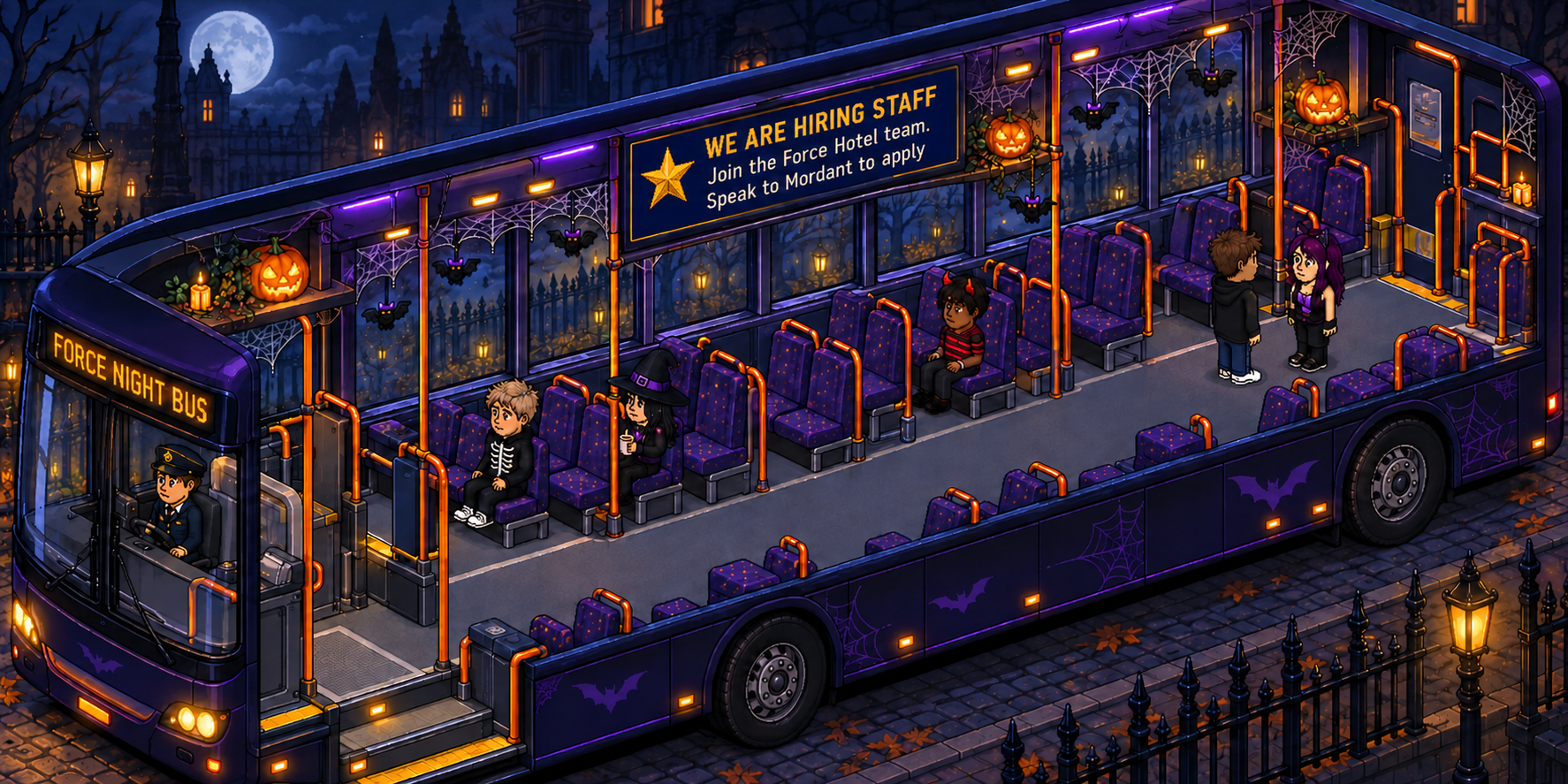 Original Force Night Bus Halloween artwork; not a room screenshot