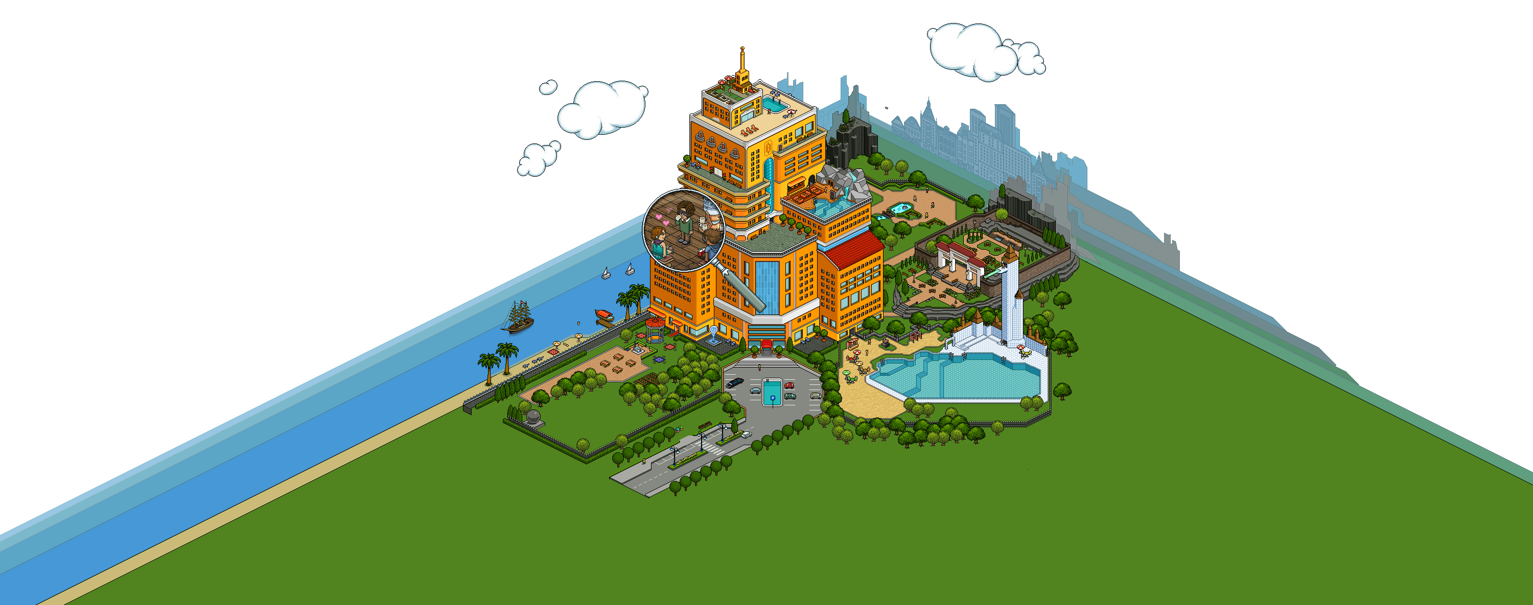 Isometric hotel and gardens